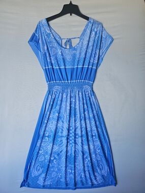 Young USA Blue and White Dress with Mandala Print and Elastic Waist – Size XL